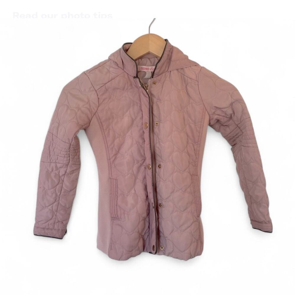 Ci Sono Girl Heart Quilted Jacket Hood Full Zip Pockets in Kids Size 7